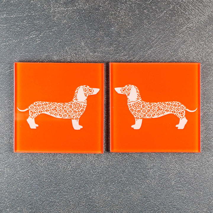 White Dachshund on Orange - Coasters