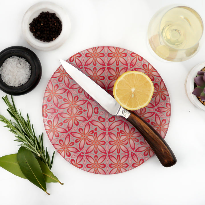 Pink Grey Orange Floral - Circular Worktop Protector