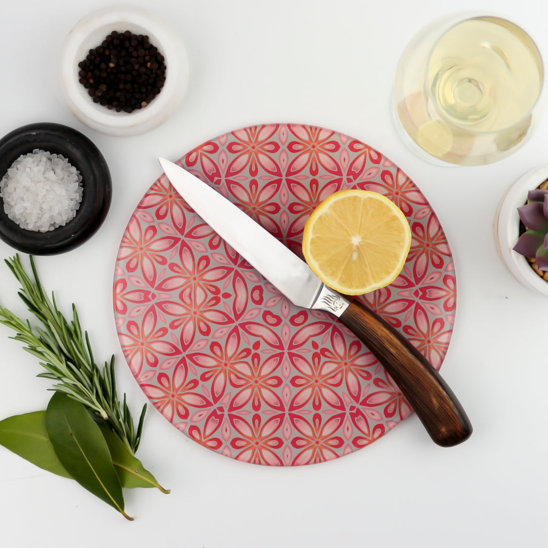Pink Grey Orange Floral - Circular Worktop Protector