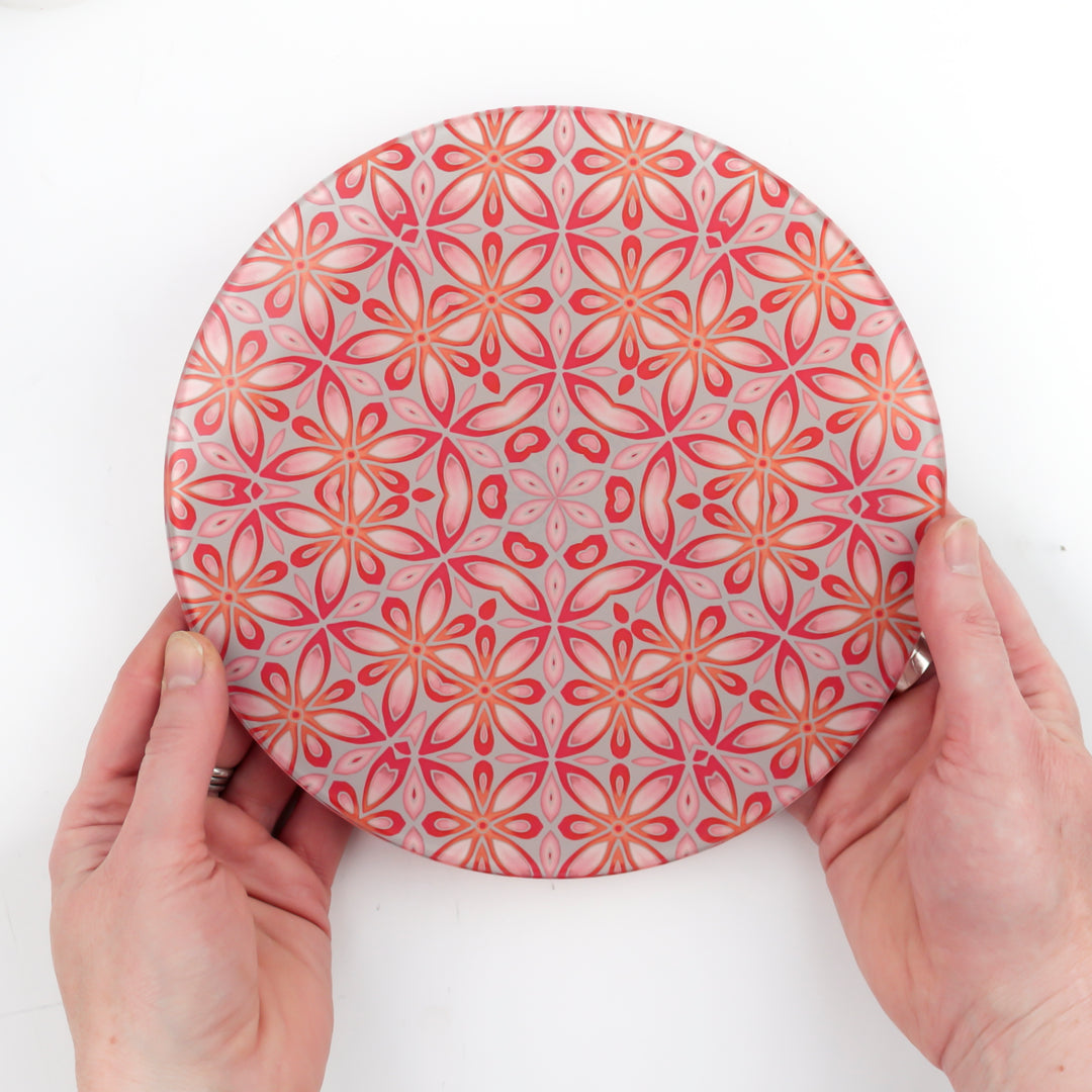Pink Grey Orange Floral - Circular Worktop Protector