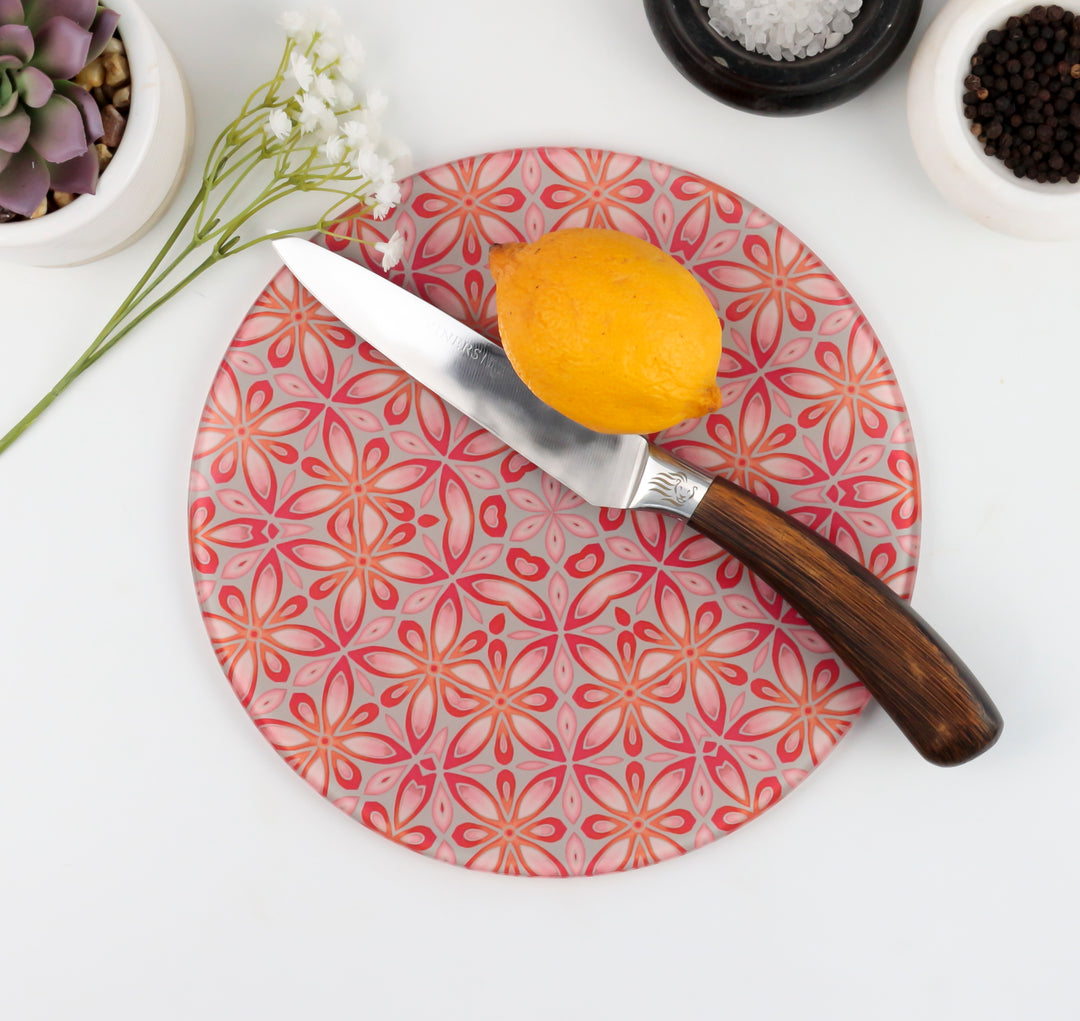 Pink Grey Orange Floral - Circular Worktop Protector