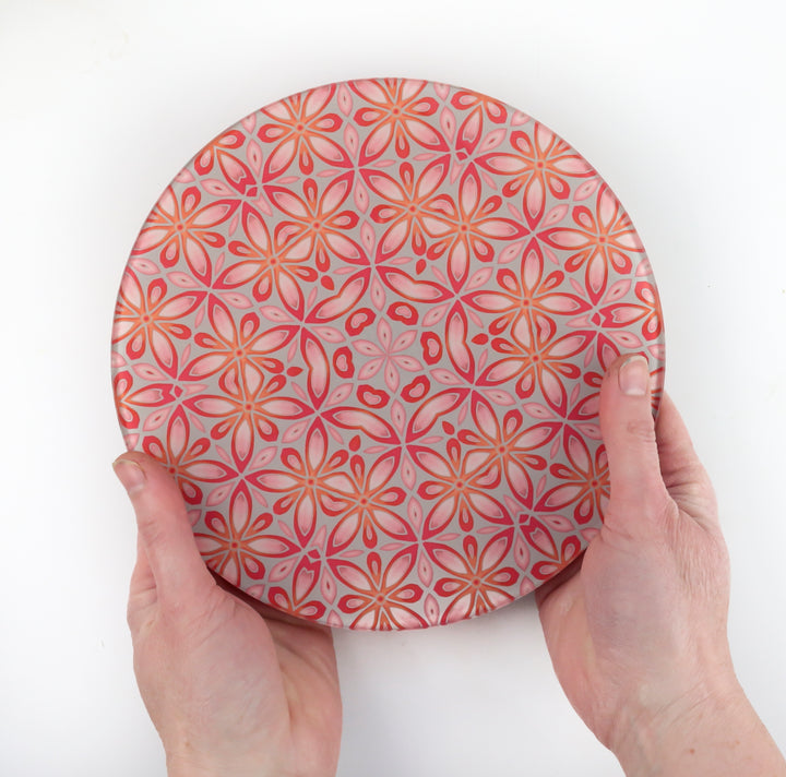 Pink Grey Orange Floral - Circular Worktop Protector
