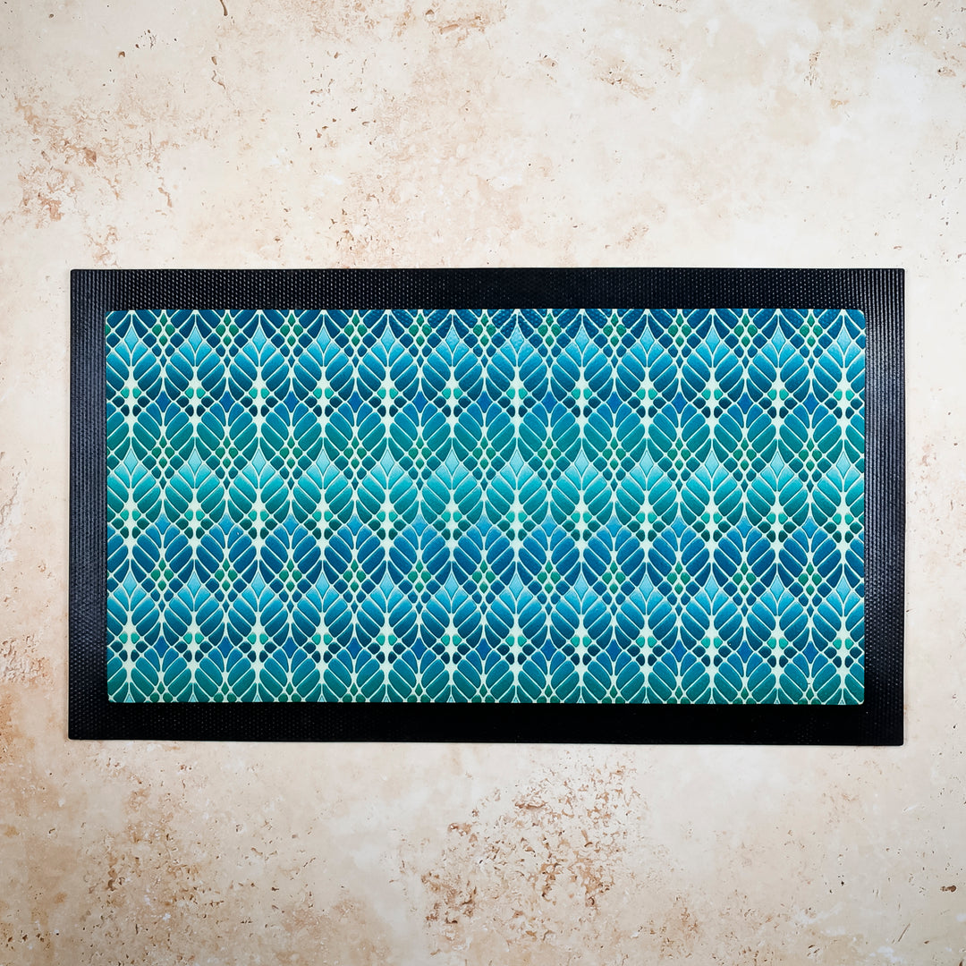 Interwoven Trees Pet Food Placemat - Blues &amp; Turquoises