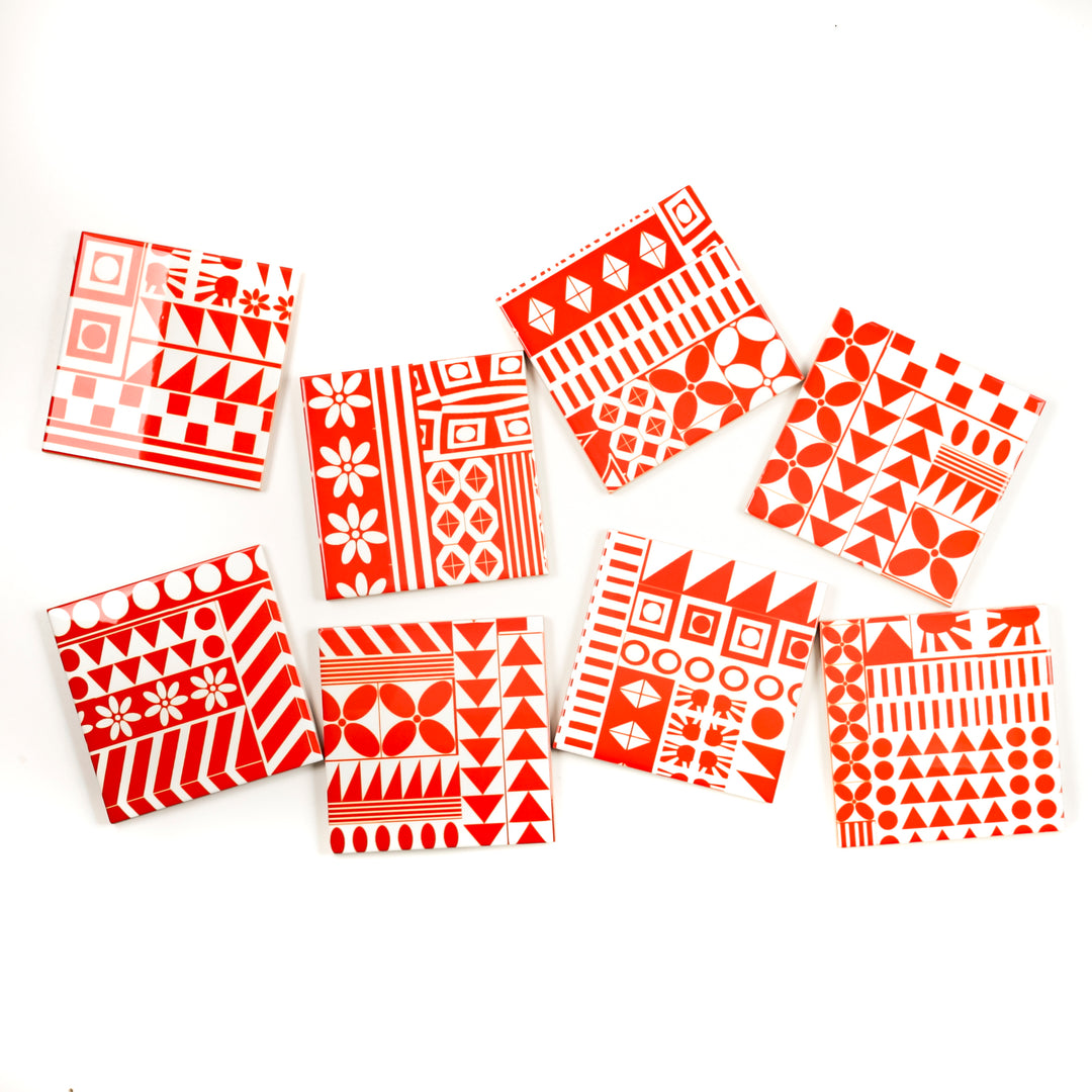 SALE SET - 6 x 15.2cm Mix and Match Orange Geometric Ceramic tiles
