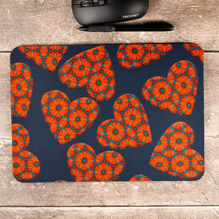 SALE - Moroccan Flower Hearts Mouse Mat - Red Blue (small)