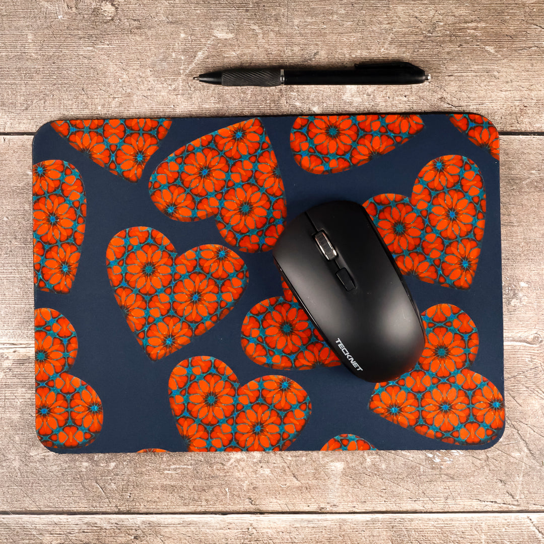 SALE - Moroccan Flower Hearts Mouse Mat - Red Blue (small)