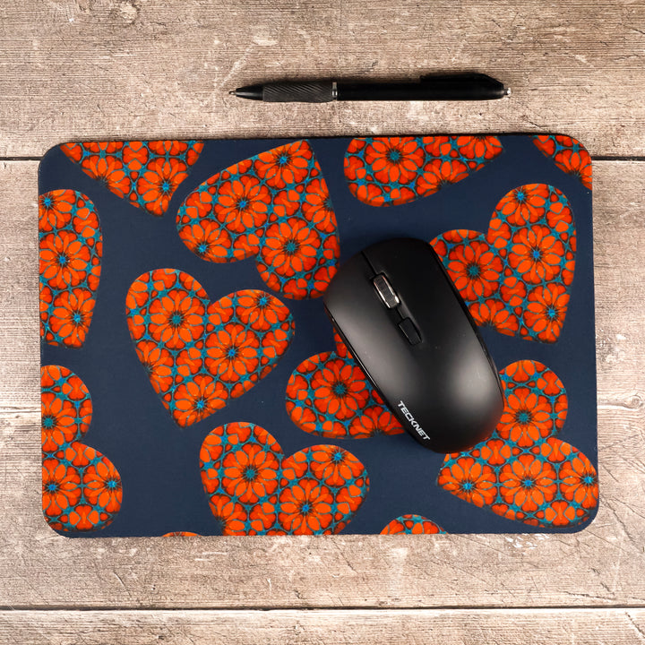 SALE - Moroccan Flower Hearts Mouse Mat - Red Blue (small)