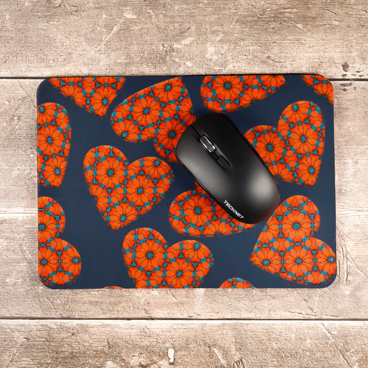 SALE - Moroccan Flower Hearts Mouse Mat - Red Blue (small)