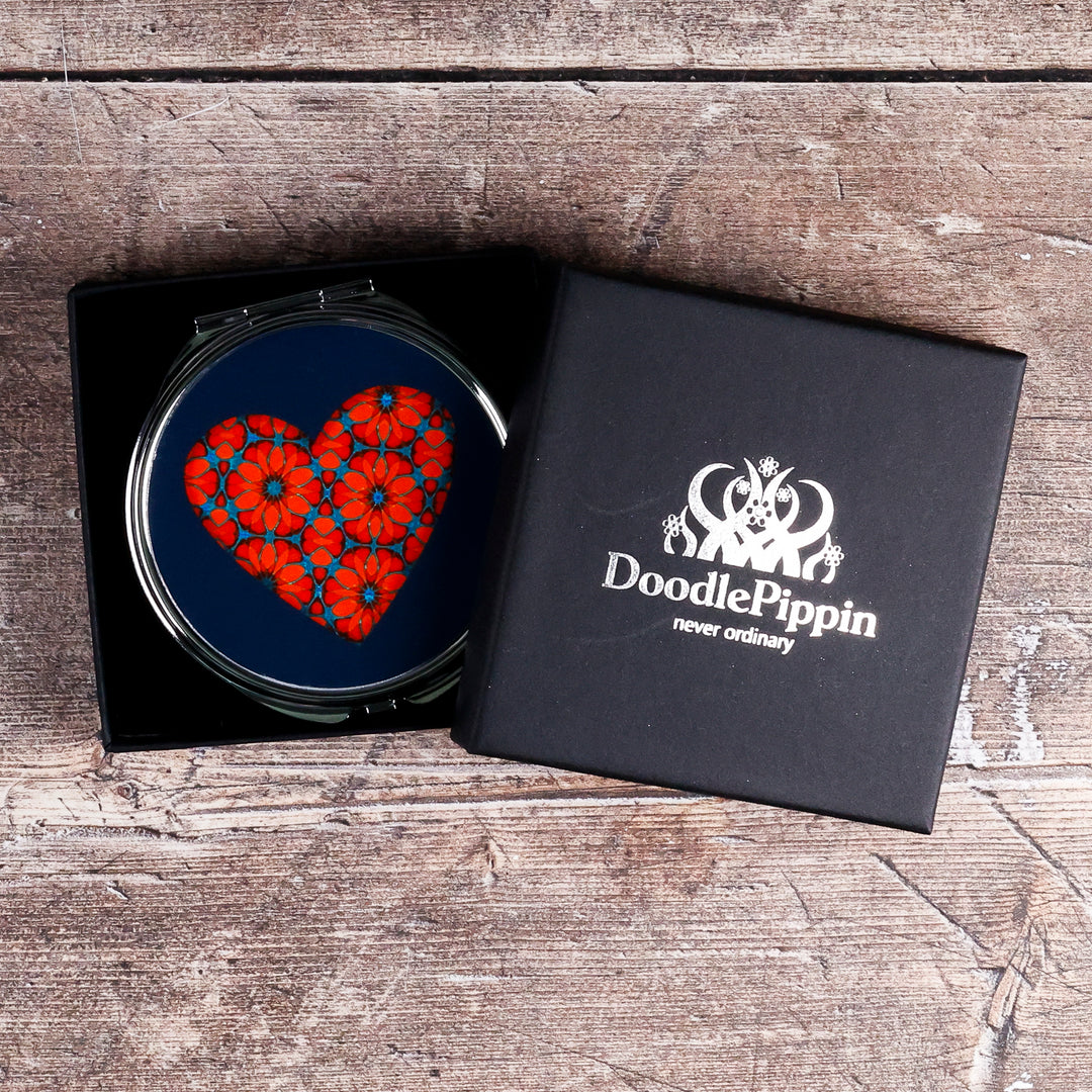 Flower Hearts Folding Mirror and Lens Cloth