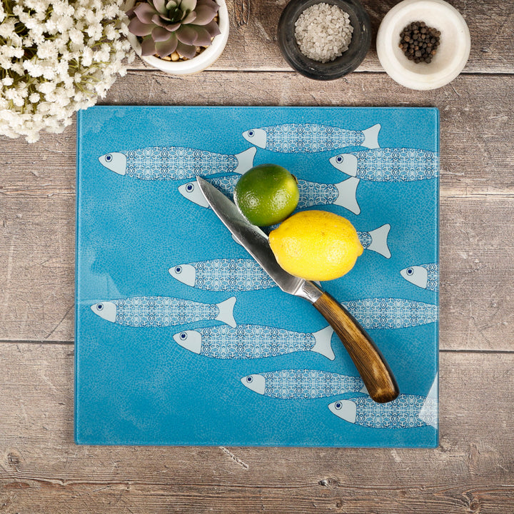 SALE -  Medium Square Sky Blue Ocean Shoal Trivet (smooth)