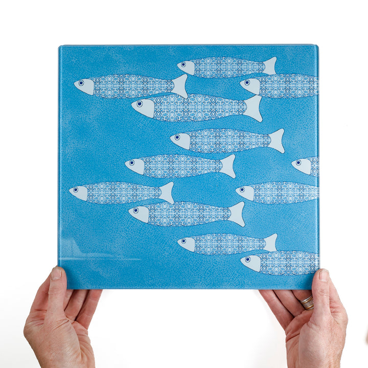 SALE -  Medium Square Sky Blue Ocean Shoal Trivet (smooth)