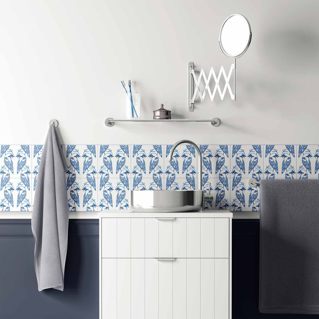 Lovebirds Tile - Blue &amp; White