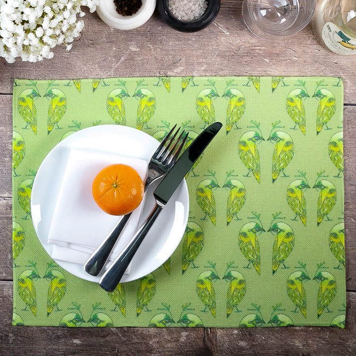 Lovebirds Fabric Placemat - Green Yellow Budgerigar