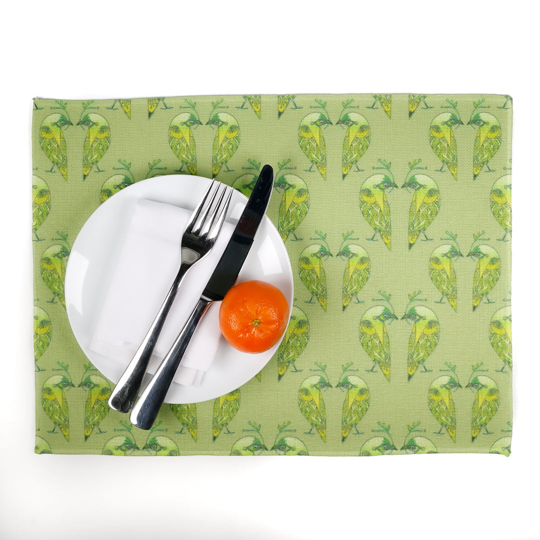 Lovebirds Fabric Placemat - Green Yellow Budgerigar