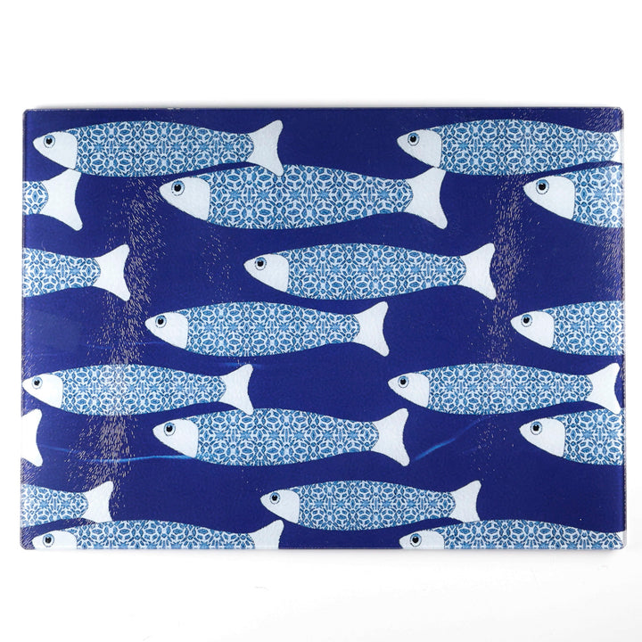 SALE SECOND - Large Rectangular Navy Blue Ocean Shoal - Chopping Board (textured)