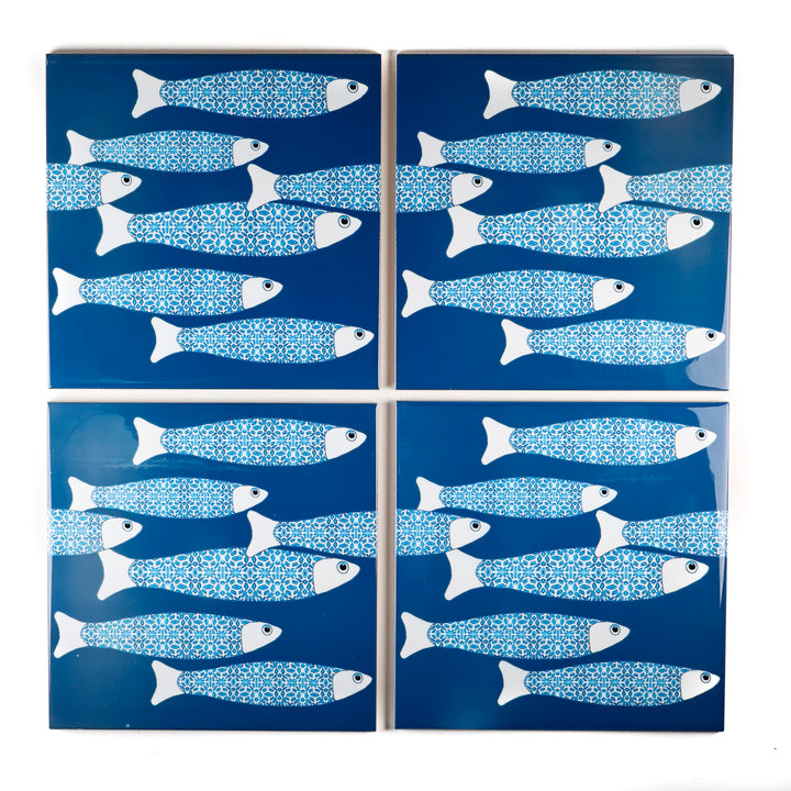 SALE SECOND SET - 4 x 20cm - Teal Ocean Shoal border tiles