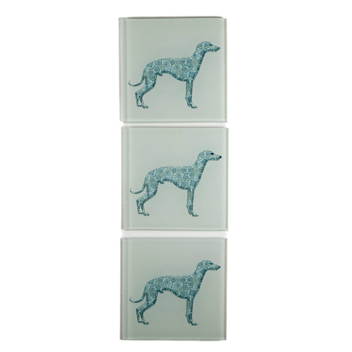 SALE - Set of 3x Greyhound / Whippet / Lurcher - blue/grey coasters (prototype)