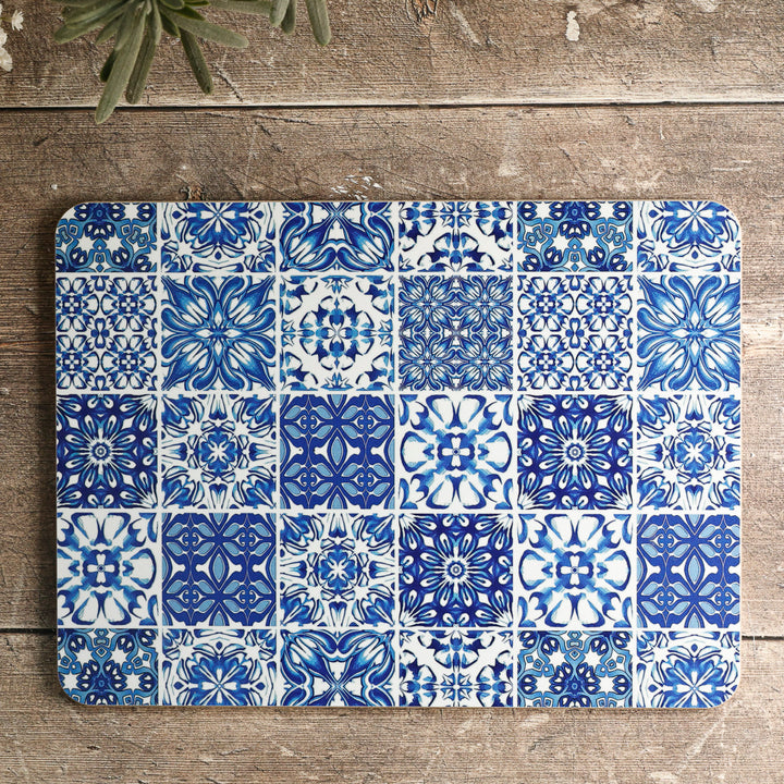 Mixed Tile Design Placemat - Blue &amp; White
