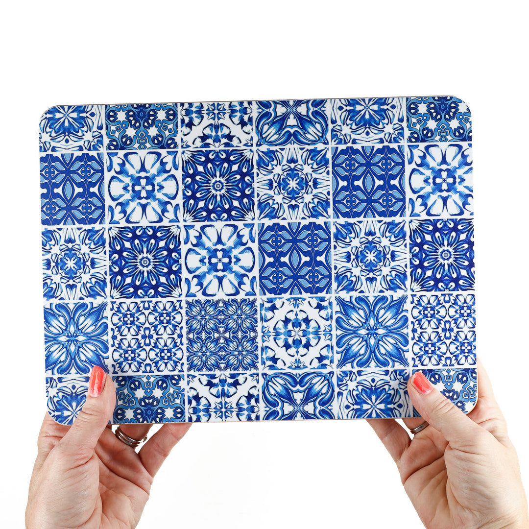 Mixed Tile Design Placemat - Blue &amp; White