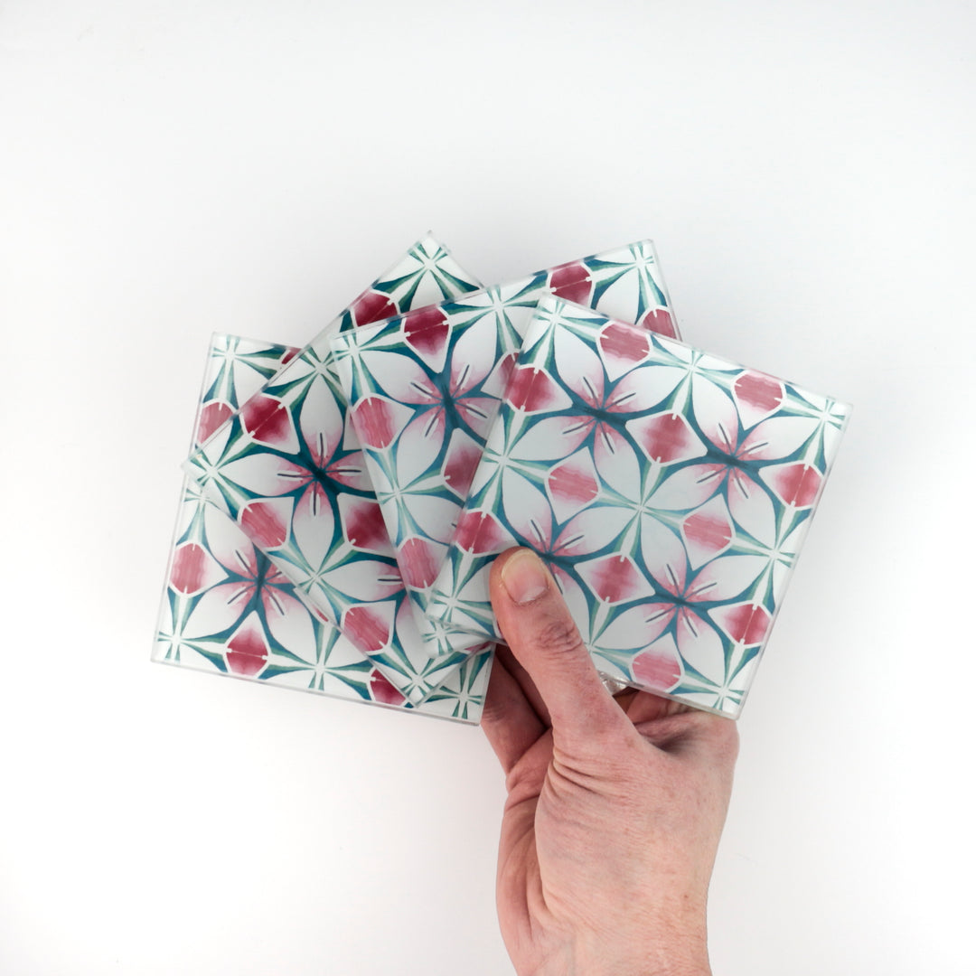 Pink and Teal Flower coasters