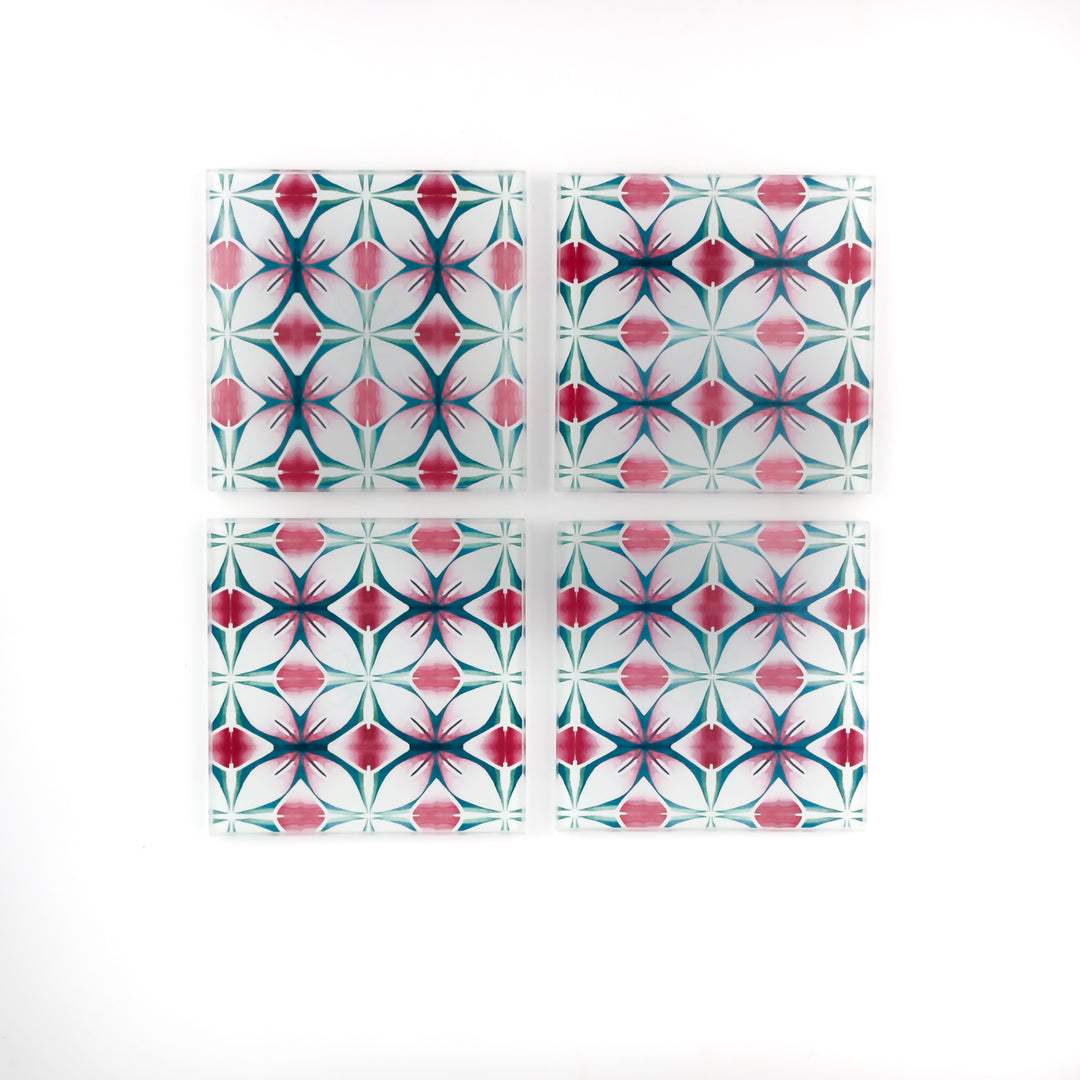 Pink and Teal Flower coasters