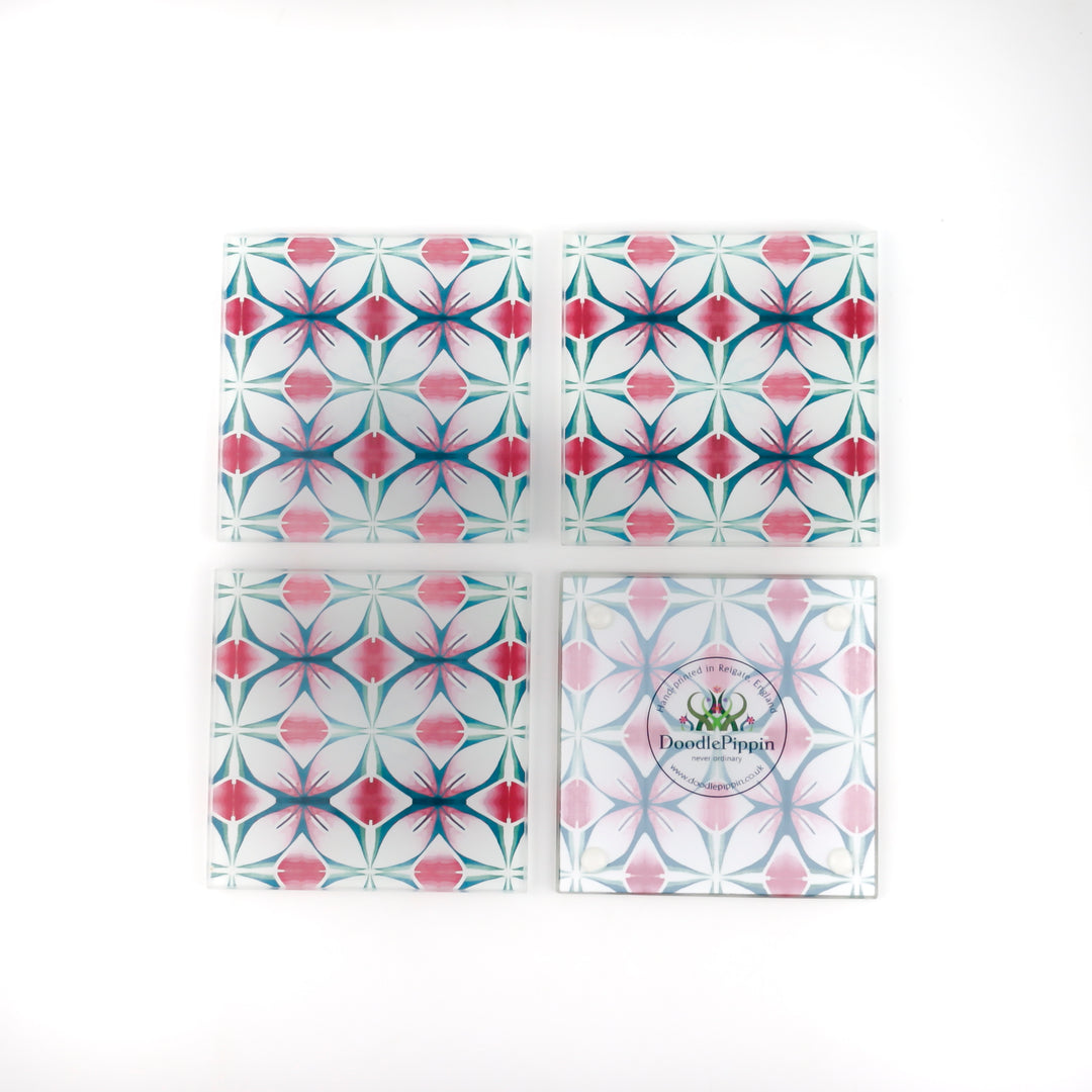 Pink and Teal Flower coasters