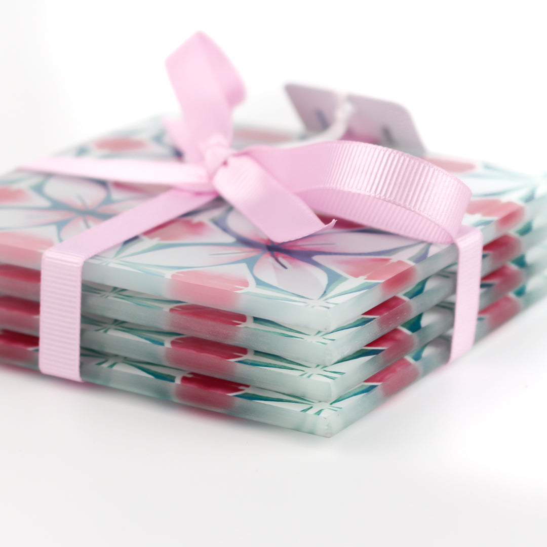 Pink and Teal Flower coasters