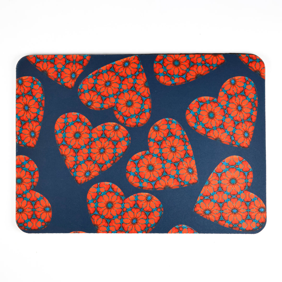 SALE - Moroccan Flower Hearts Mouse Mat - Red Blue (small)