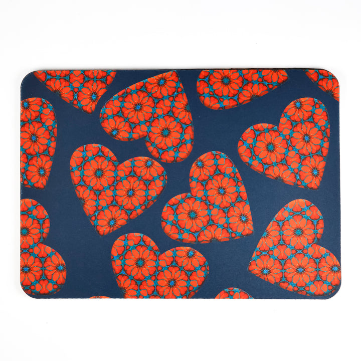 SALE - Moroccan Flower Hearts Mouse Mat - Red Blue (small)