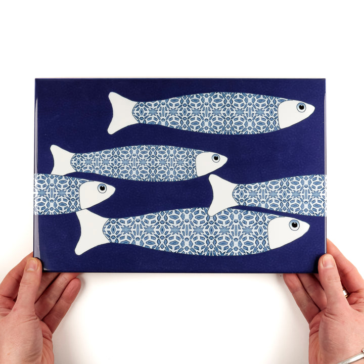 Navy Blue Ocean Shoal - Border version - Large Rectangular Tile - 30x20cm (12x8 inches)