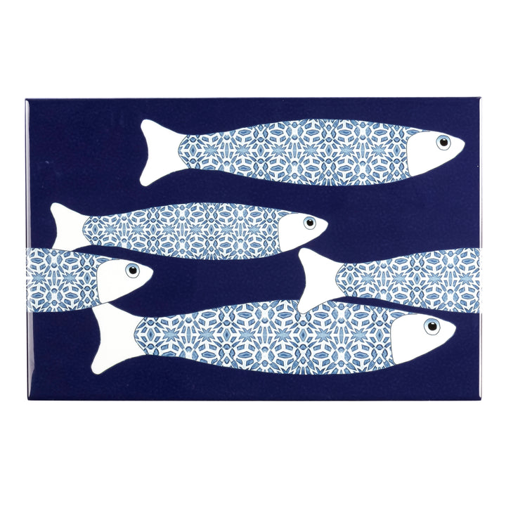 Navy Blue Ocean Shoal - Border version - Large Rectangular Tile - 30x20cm (12x8 inches)