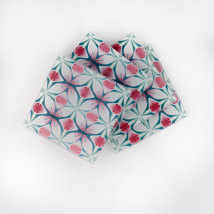 Pink and Teal Flower coasters