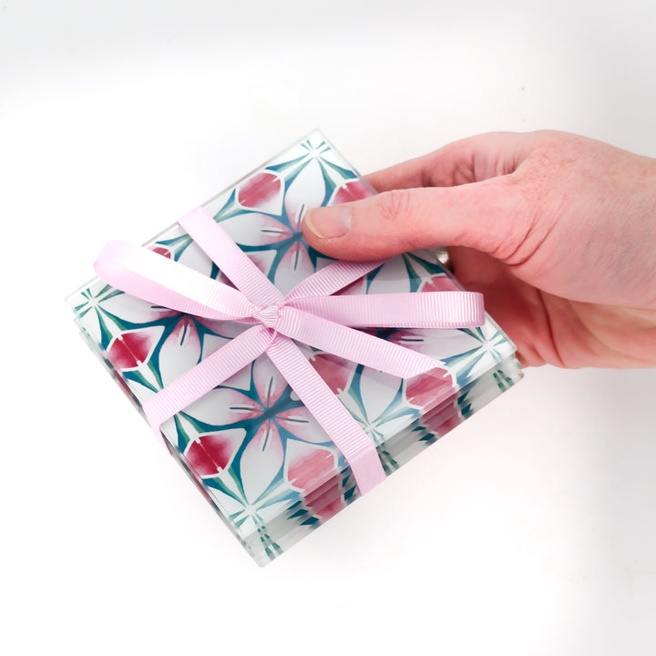 Pink and Teal Flower coasters