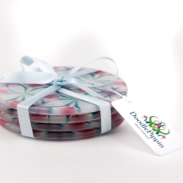 Pink and Teal Flower coasters