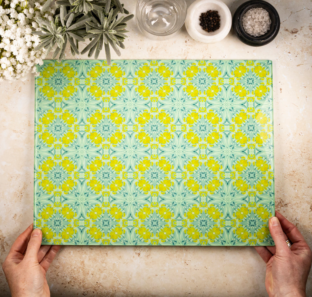 SALE - Yellow/Green Vintage Bouquet Chopping Board (Large/Smooth)