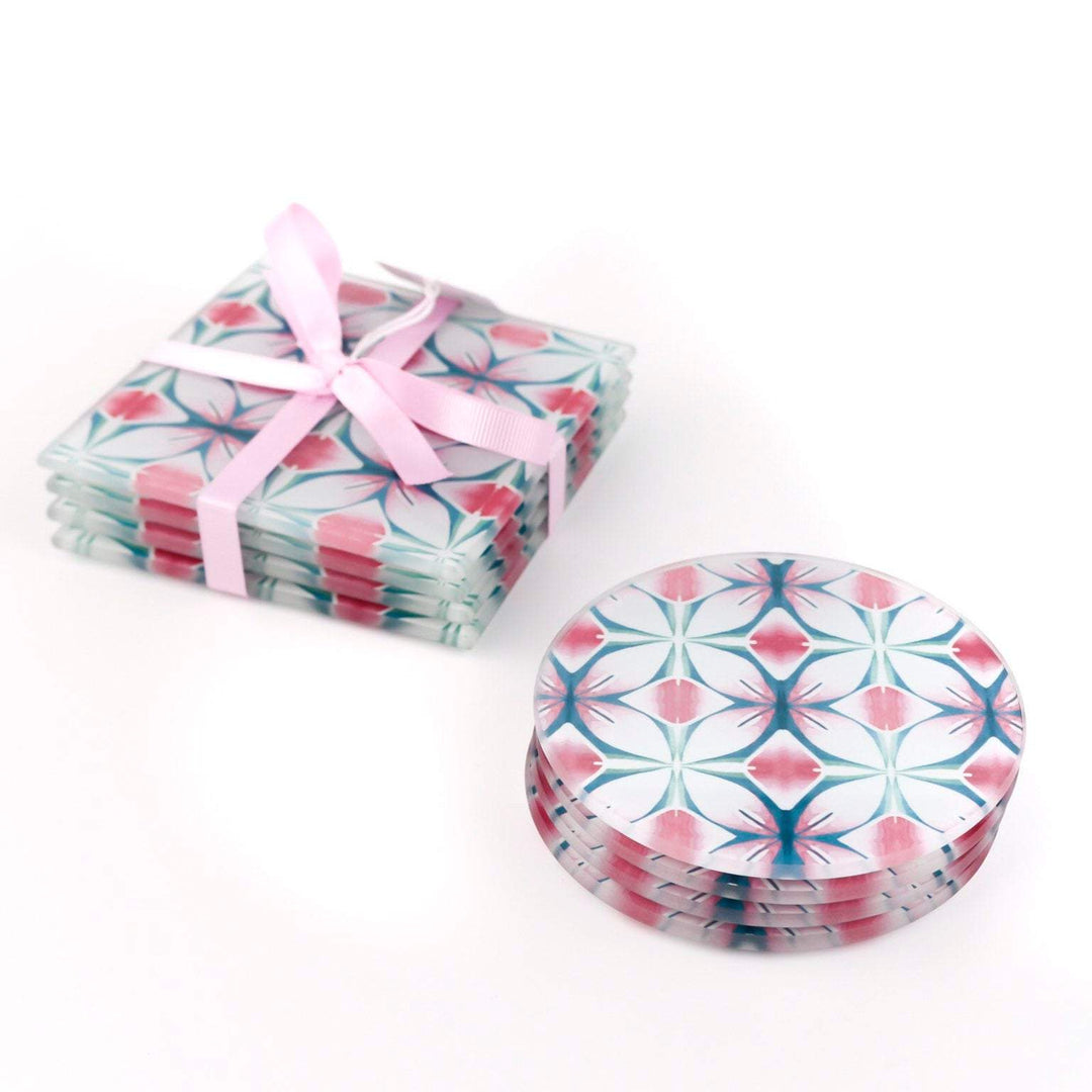 Pink and Teal Flower coasters