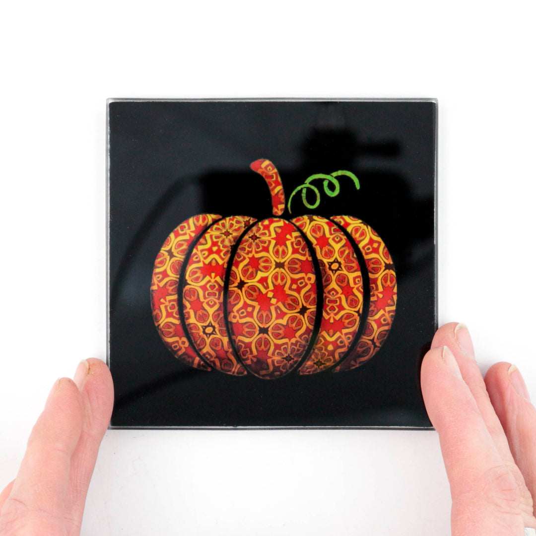 SALE - Red Gold Autumn Pumpkin Square Chopping Board (textured surface)